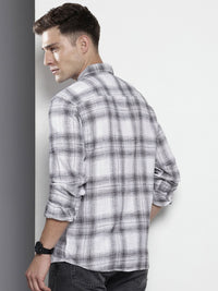 The Indian Garage Co Men Black Slim Fit Checked Double Flap Casual Shirt