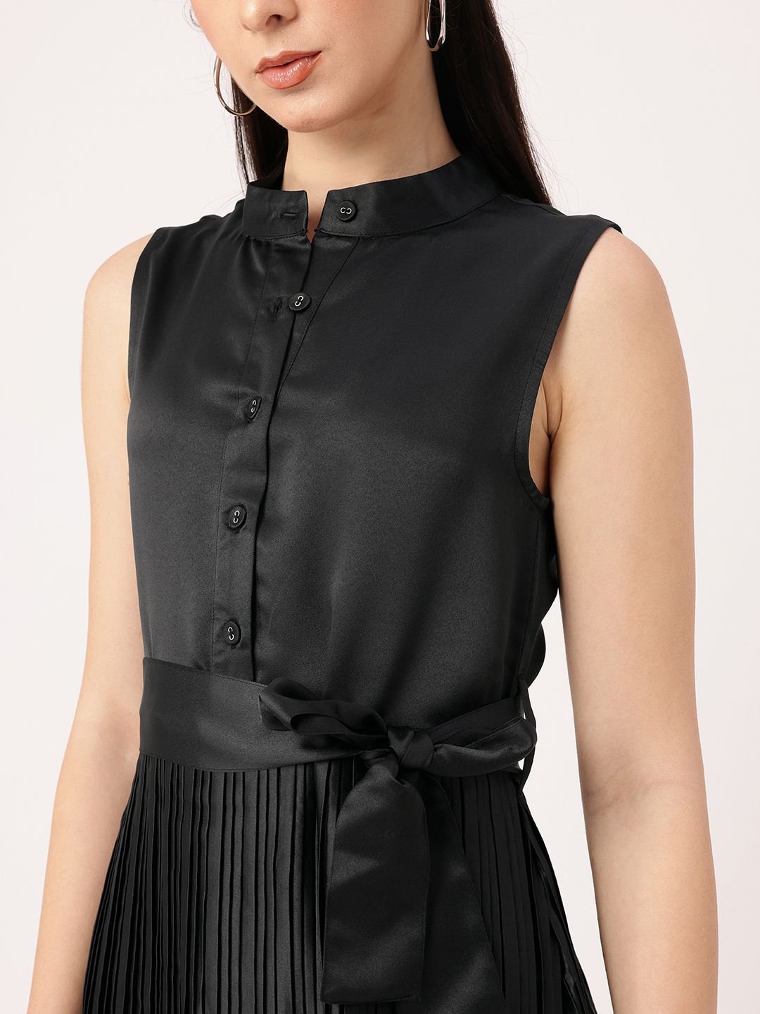 DressBerry Satin Sophistication Accordion Pleated Bow Detailed A-line Dress