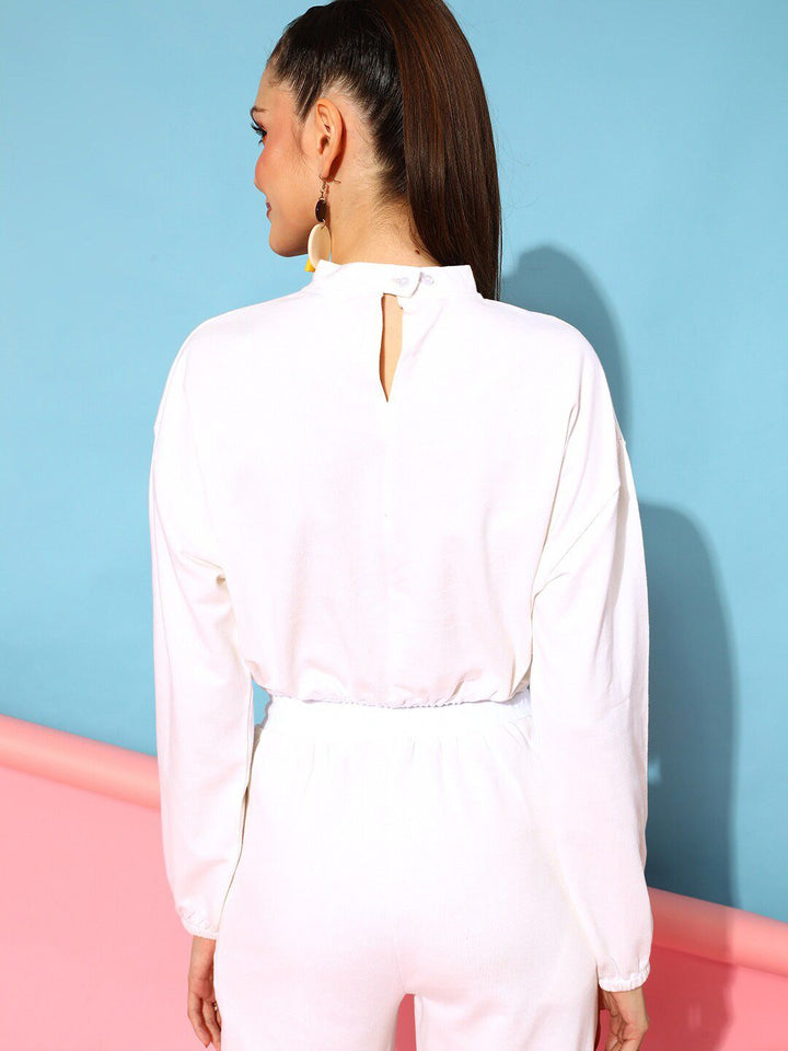 STREET 9 Women Alluring White Cotton Solid Sweatshirt