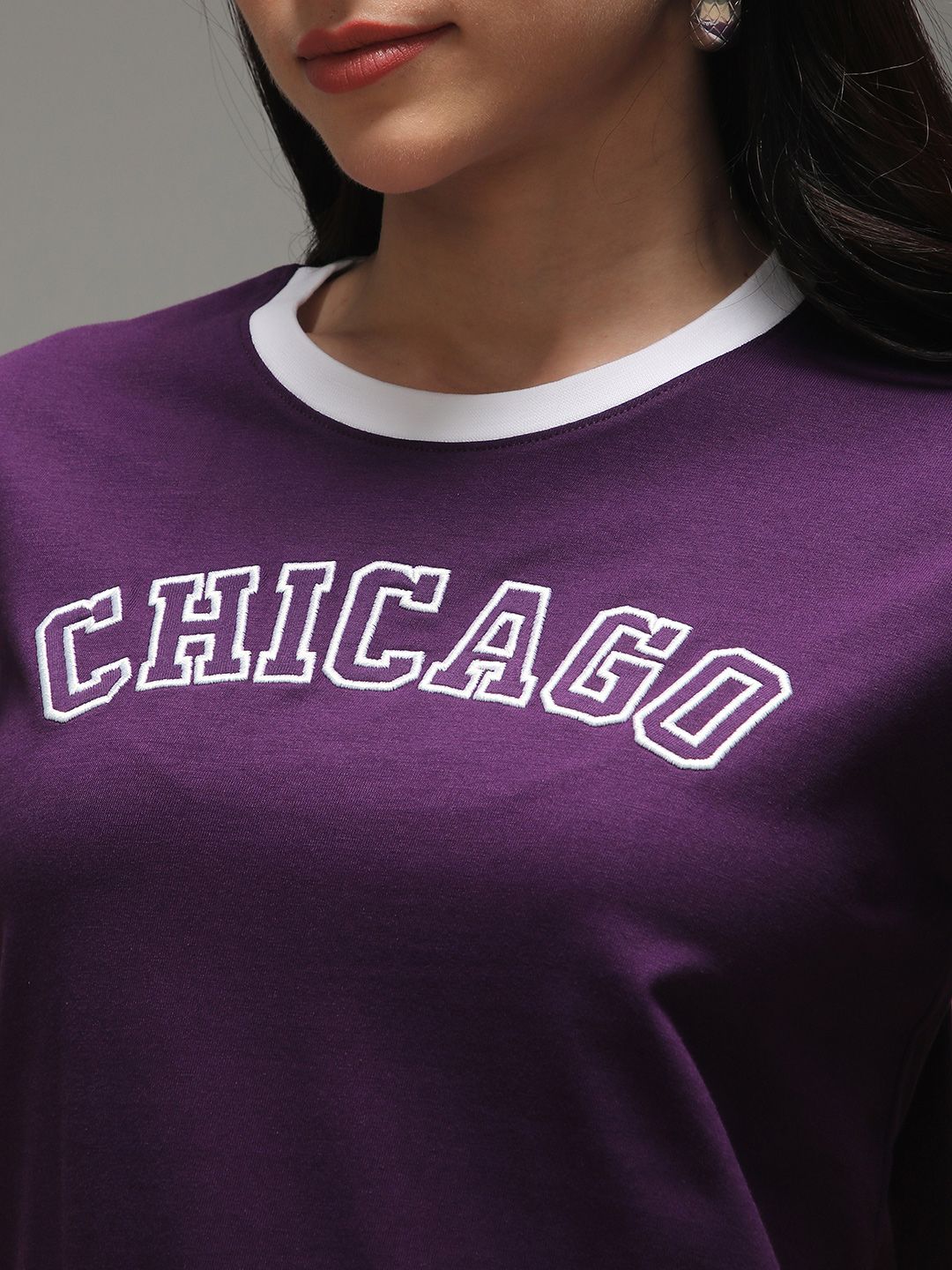 DILLINGER Women Short Sleeve Regular Fit Crew Neck Varsity Embroidery Tshirt