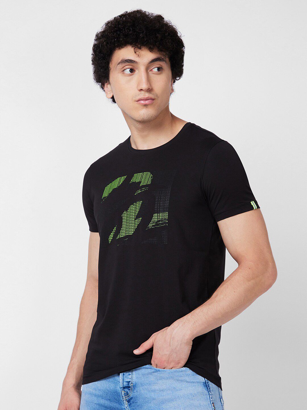 SPYKAR Printed Cotton Slim Fit T-shirt