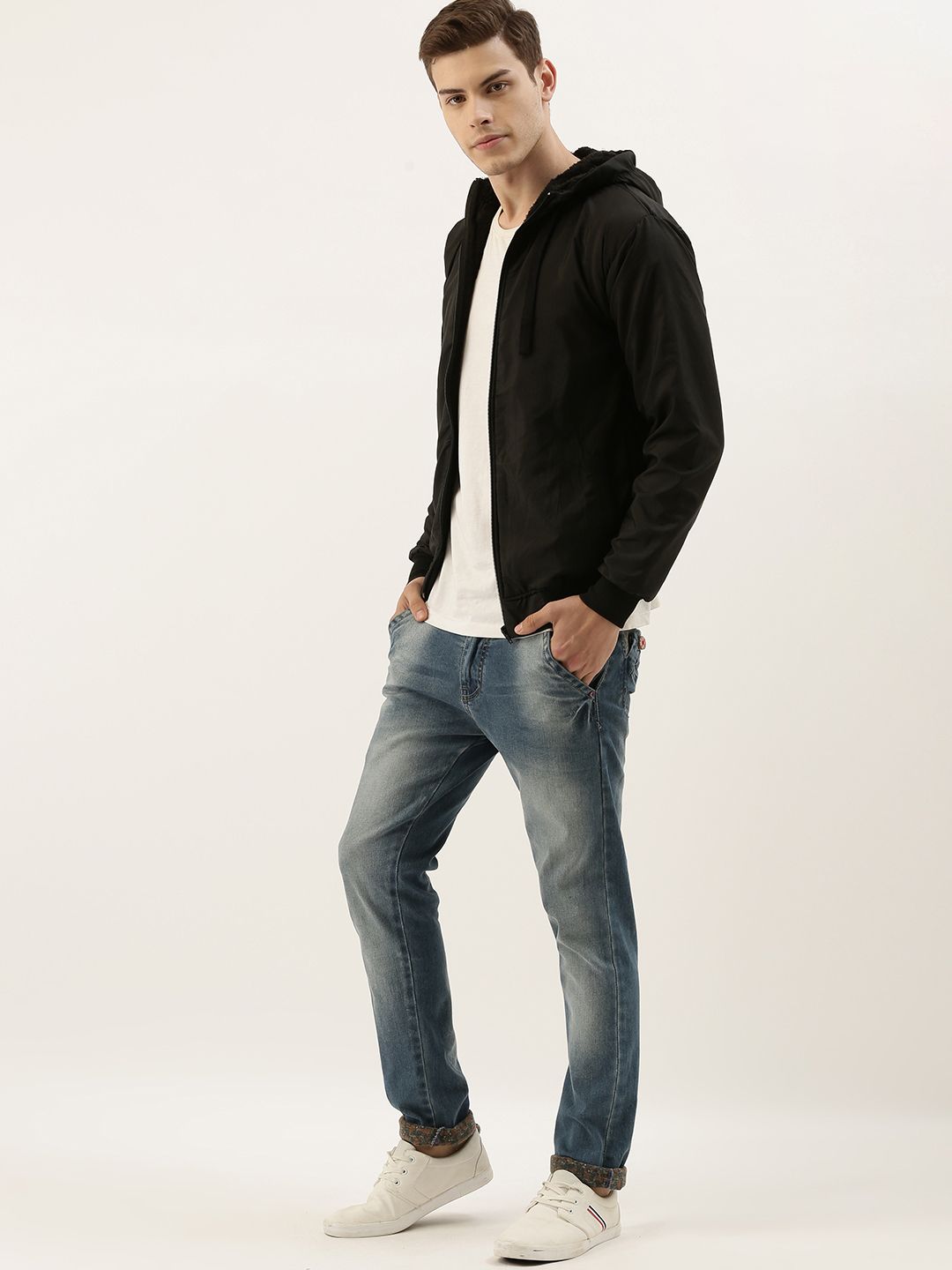 Campus Sutra Men Black Solid Windcheater