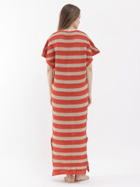 RAREISM Striped V-Neck Short Sleeves Cotton Maxi Dress