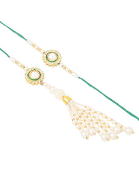 NVR Set of 2 White & Green Stone Studded Bhaiya Bhabhi Rakhi with Roli Chawal Chandan