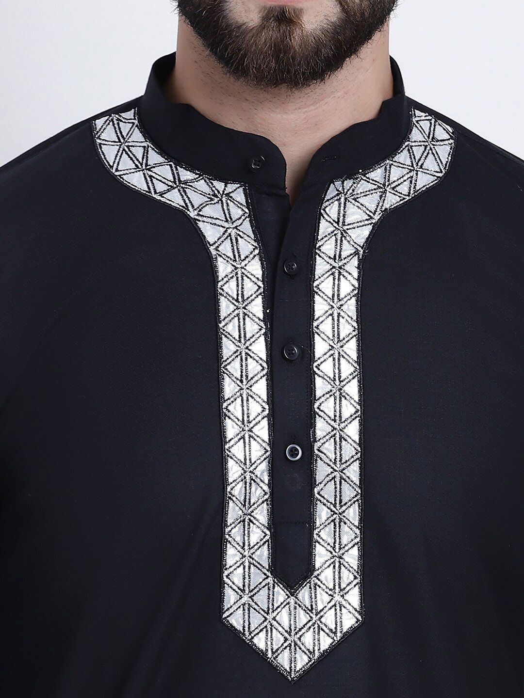 SOJANYA Band Kolar Geometrik Benang Kerja Kapas Kurta