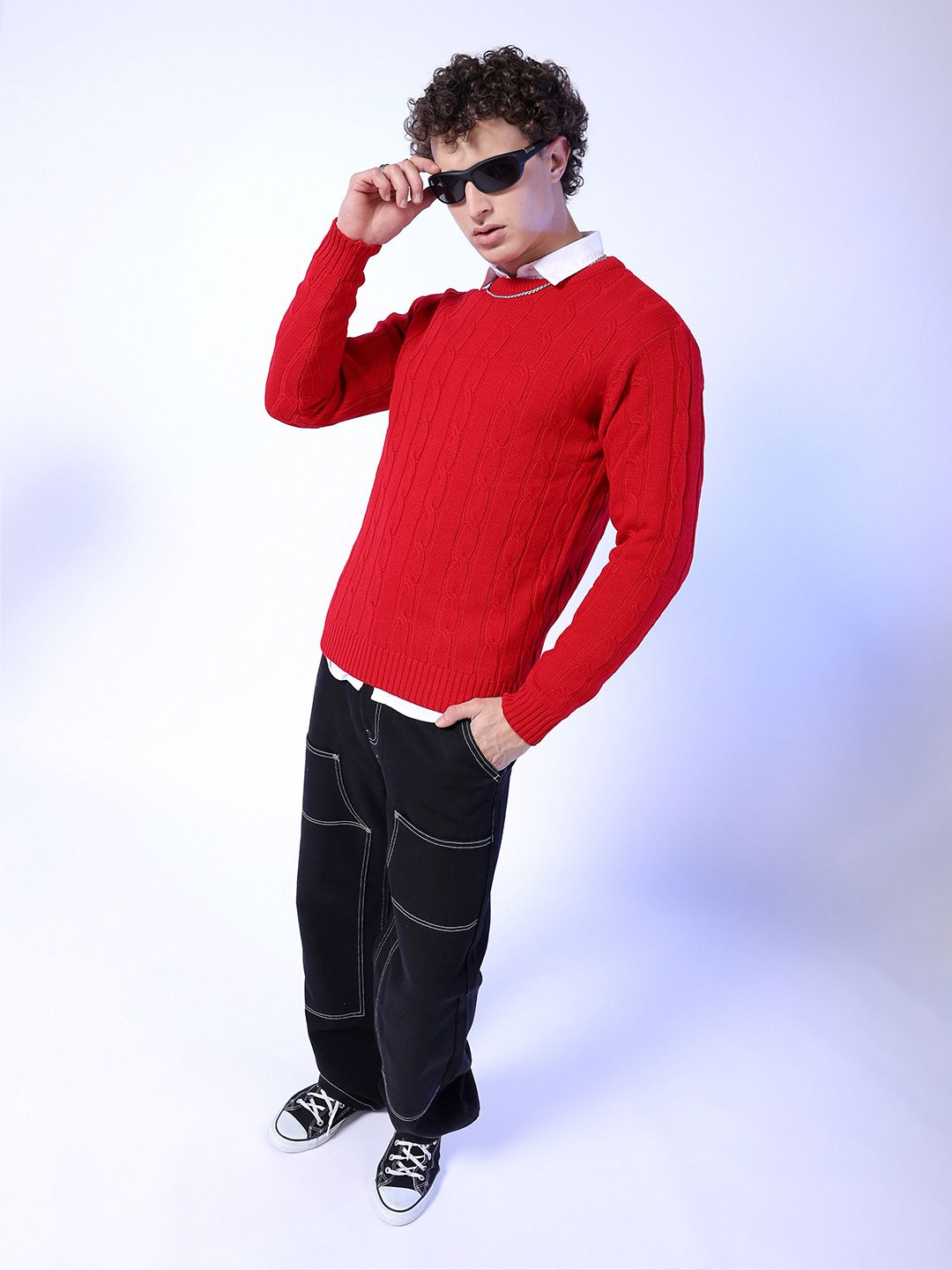 The Indian Garage Co Round Neck Cable Knit Pullover Sweater