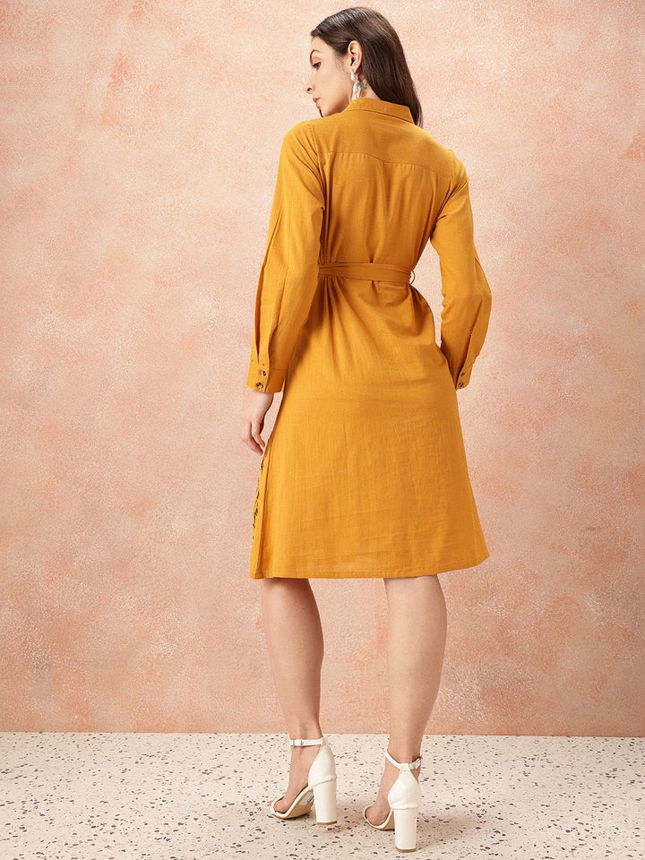 all about you Floral Embroidered Waist Tie-Ups Shirt Dress