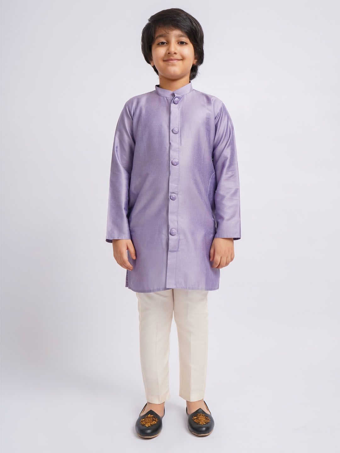 VASTRAMAY Boys Mirror Work Sherwani Over Kurta Pyjama