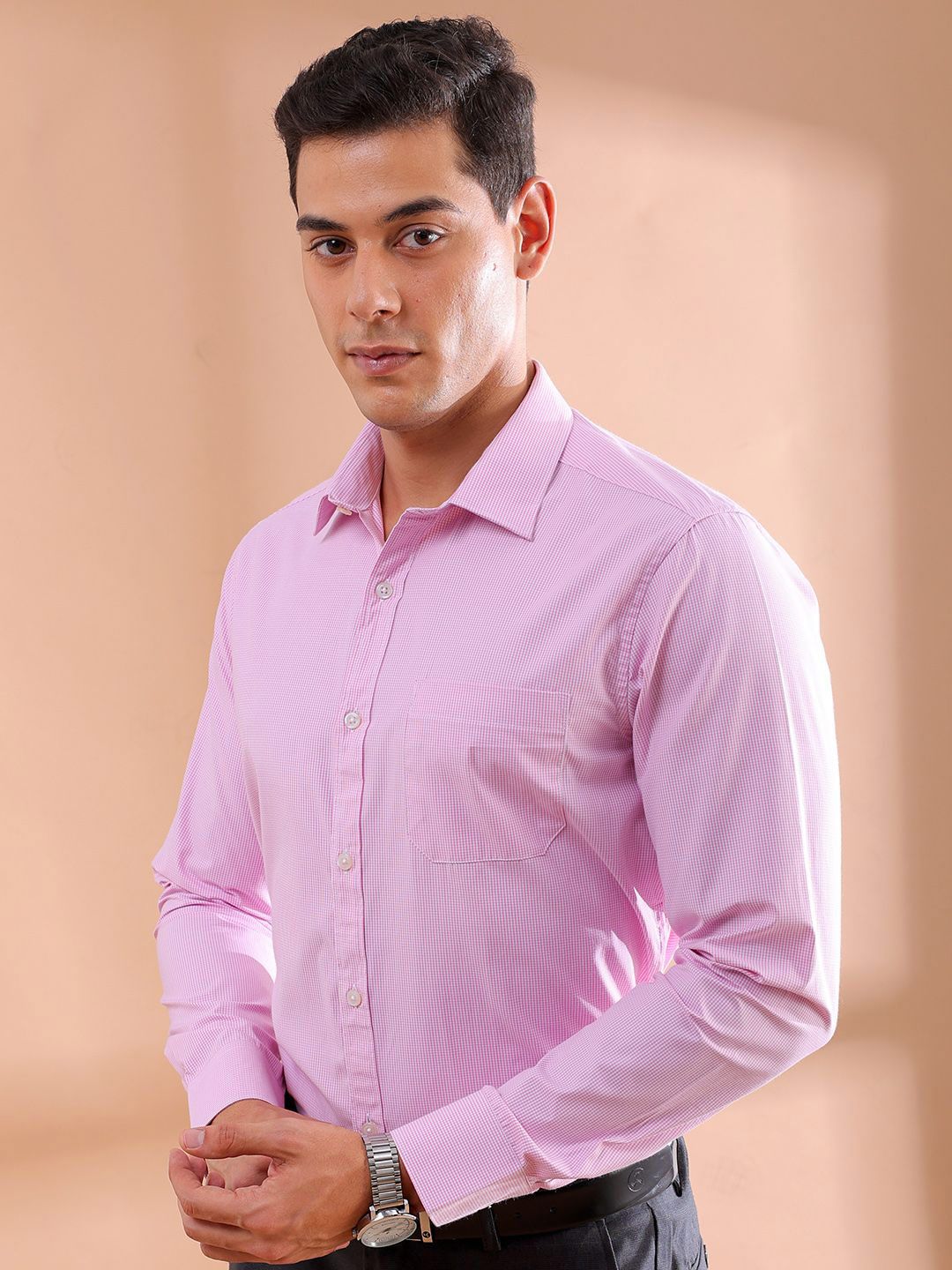 The Indian Garage Co. X Luxe Men Slim Fit Micro Checks Formal Shirt