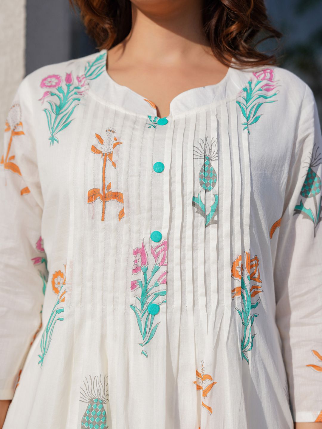 Indo Era Floral Printed Pure Cotton A-Line Kurta with Trousers
