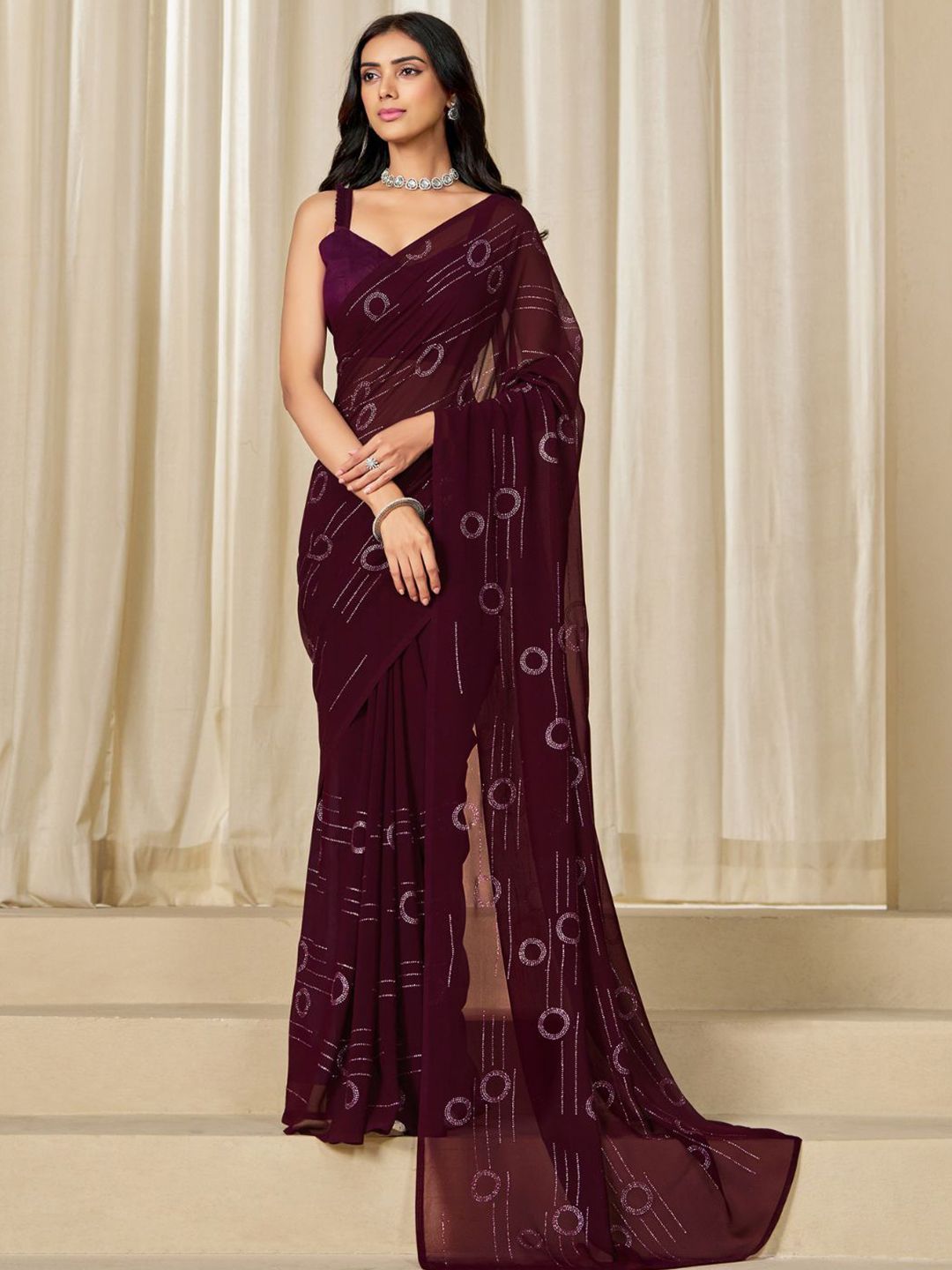 KALINI Georgette Zari Embellished Party Wear Saree With Unstitched Blouse Piece