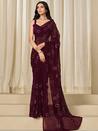 KALINI Georgette Zari Embellished Party Wear Saree With Unstitched Blouse Piece