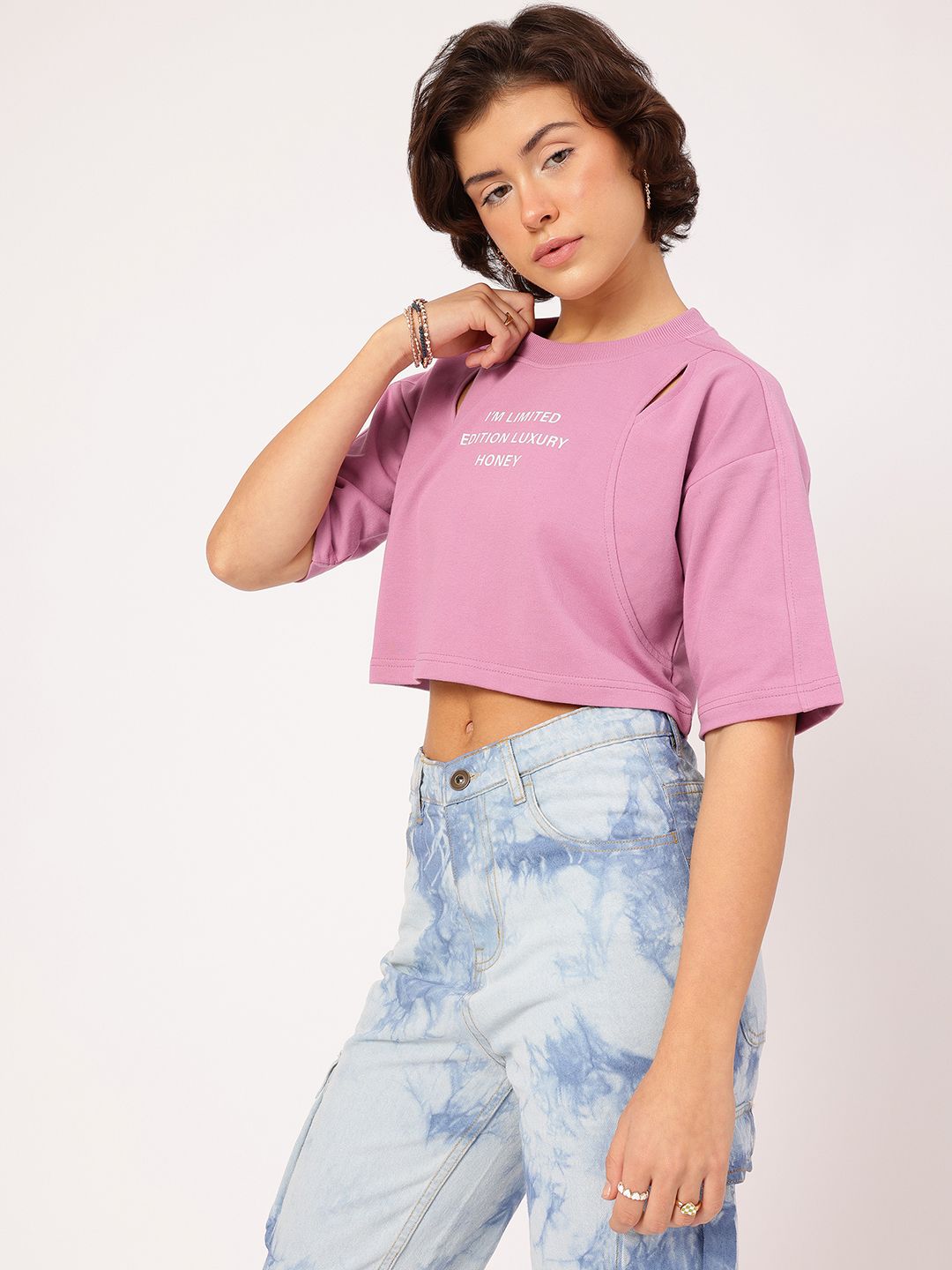 DressBerry Cut Out Detail Printed Boxy Sweatshirt