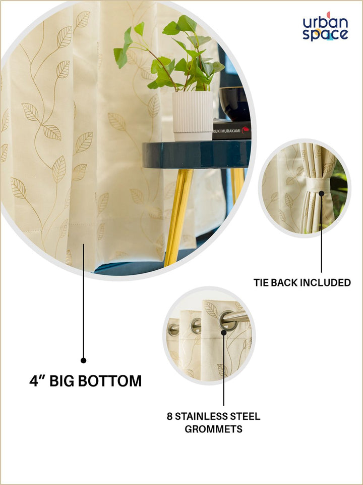 URBAN SPACE Beige Floral Printed Black Out Door Curtain