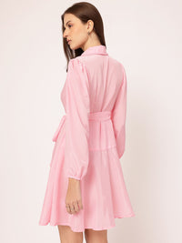 DressBerry Glow & Glam Shawl Collar Puff Sleeve Wrap Belted Mini Dress