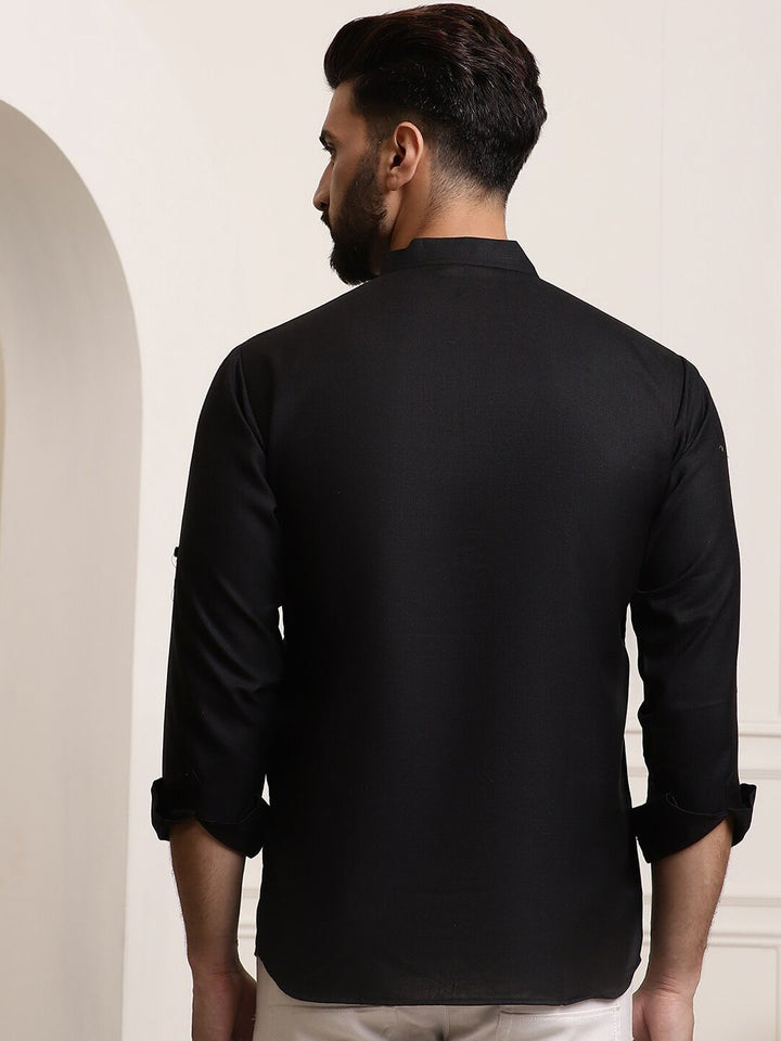 SOJANYA Lengan Roll-Up Kolar Band Kurta Lurus