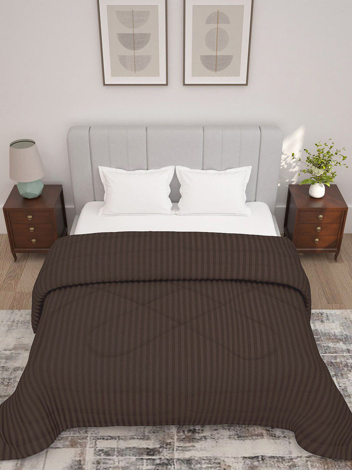 Story@home Brown Striped Microfibre 180 GSM Reversible Ac Room Double Bed Comforter
