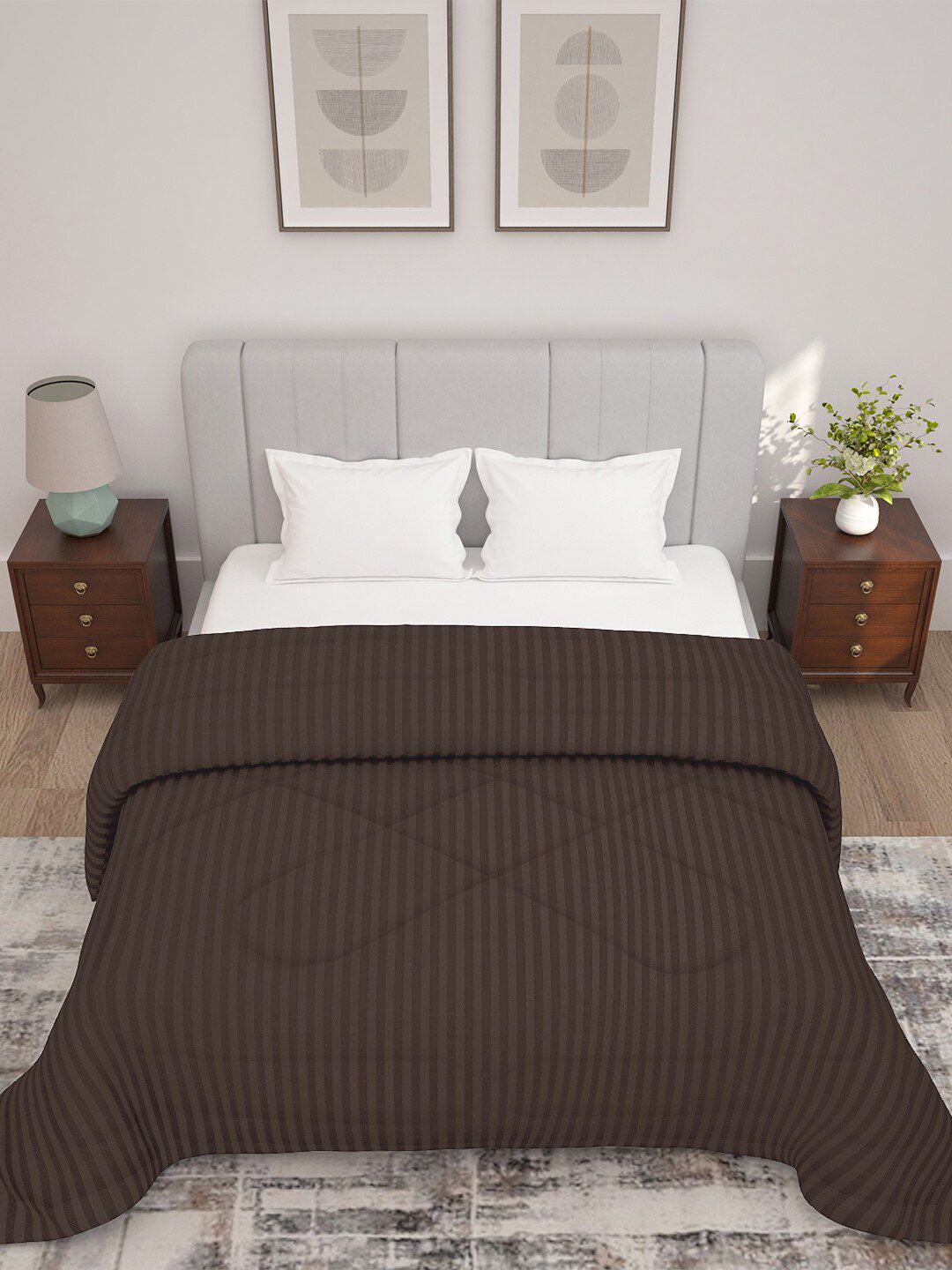 Story@home Brown Striped Microfibre 180 GSM Reversible Ac Room Double Bed Comforter