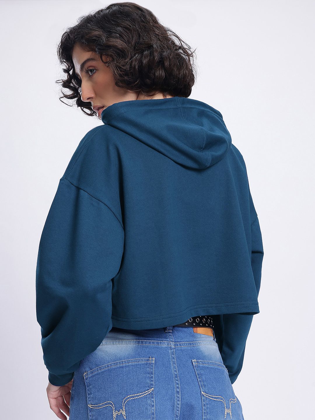 DressBerry Printed Hooded Boxy Crop Sweatshirt
