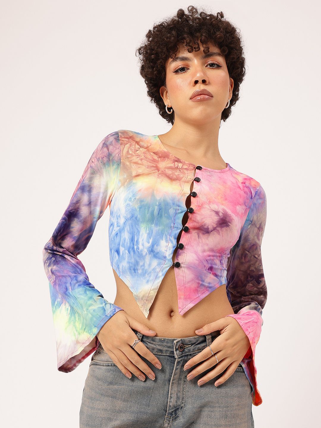 DressBerry Tie Dye Delight Front Buttoned Crop Top