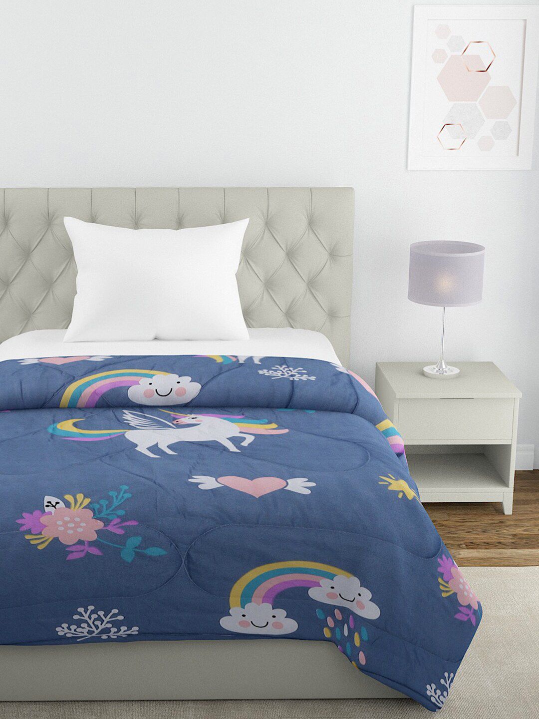 HOSTA HOMES Grey & Pink Cartoon Characters Heavy Winter 210 GSM Single Bed Comforter