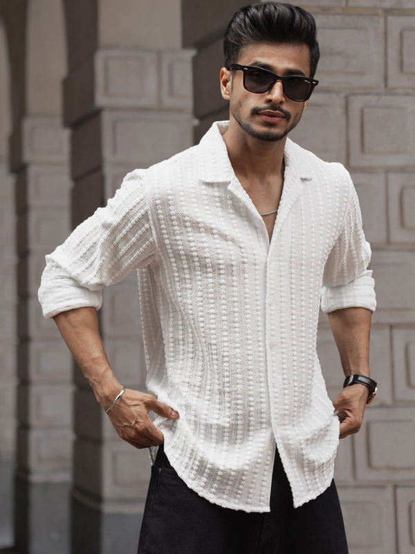 Powerlook Self Design Textured Opaque Casual Shirt