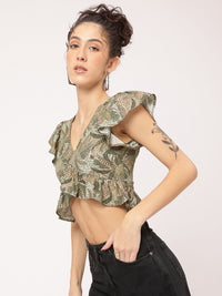 DressBerry Indie Vibes Printed Ruffled Crop Top