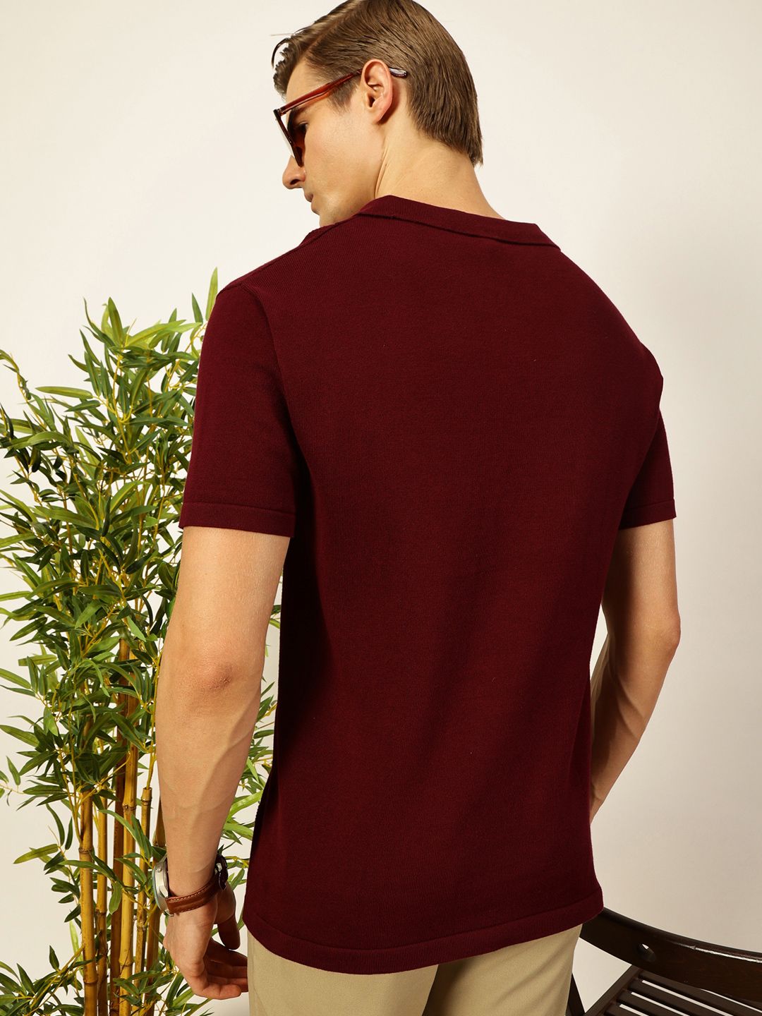 Thomas Scott Men Self Design Regular Fit Knitted Polo T-shirt