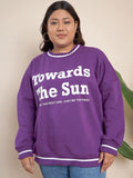 CURVY STREET Plus Size Typography Printed Ribbed Pure Cotton Sweatshirt