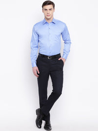 Hancock Men Blue Solid French Cuff Satin Slim Fit Pure Cotton Formal Shirt