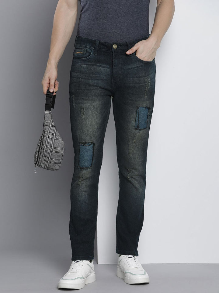 The Indian Garage Co Men Slim Fit Mildly Distressed Light Fade Applique Jeans
