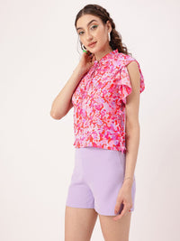 DressBerry Cute Femi Ruffles Romance Printed Tie-Up Neck Top