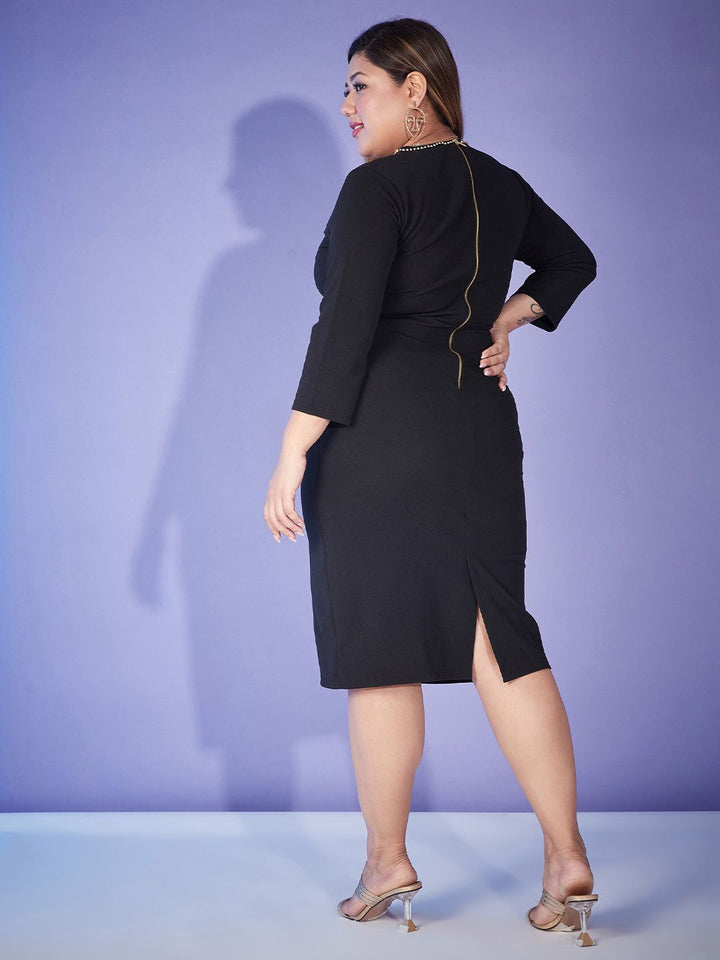 SASSAFRAS Curve Plus Size Black Round Neck Peplum Dress