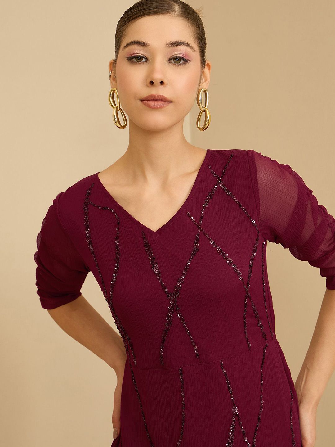 Antheaa Chiffon Embellished Maxi Dress