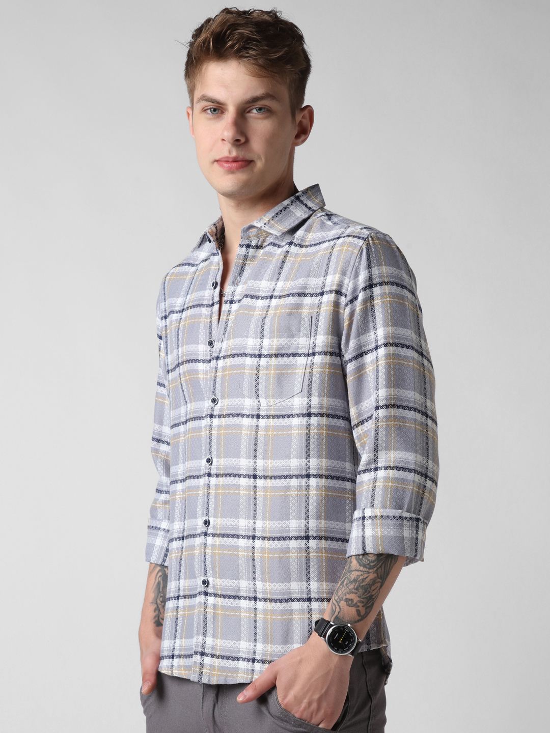 VASTRADO Men Classic Slim Fit Opaque Checked Casual Shirt