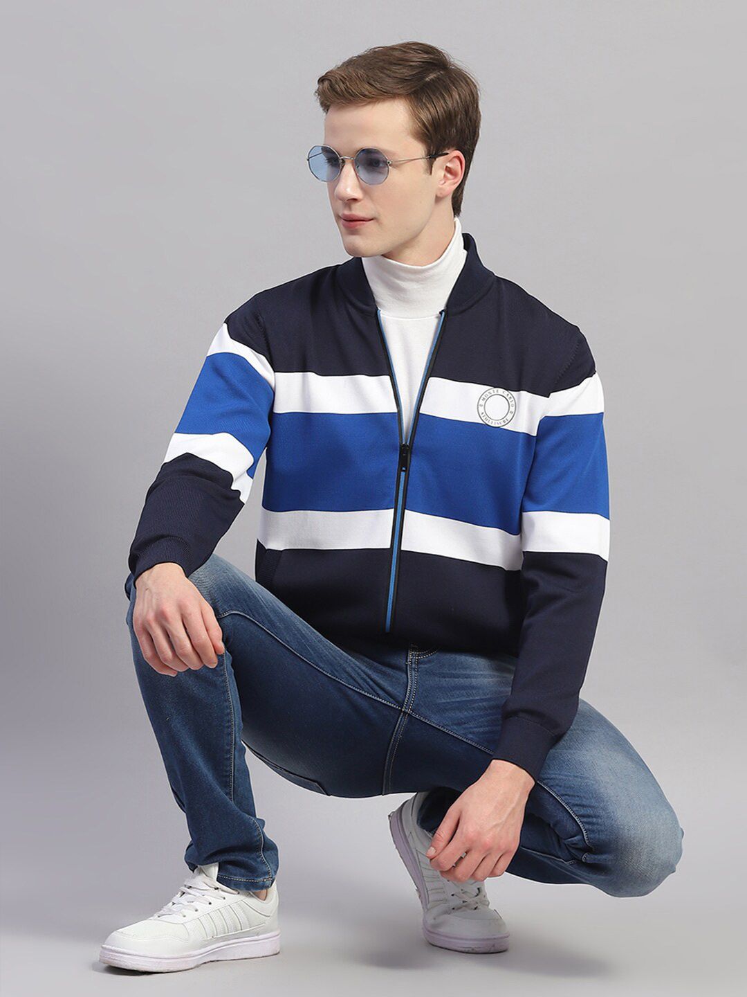 Monte Carlo Striped Stand Collar Cardigan Sweater