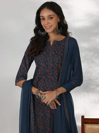 Libas Floral Printed Notch Neck Pure Cotton Straight Kurta with Palazzos & Dupatta