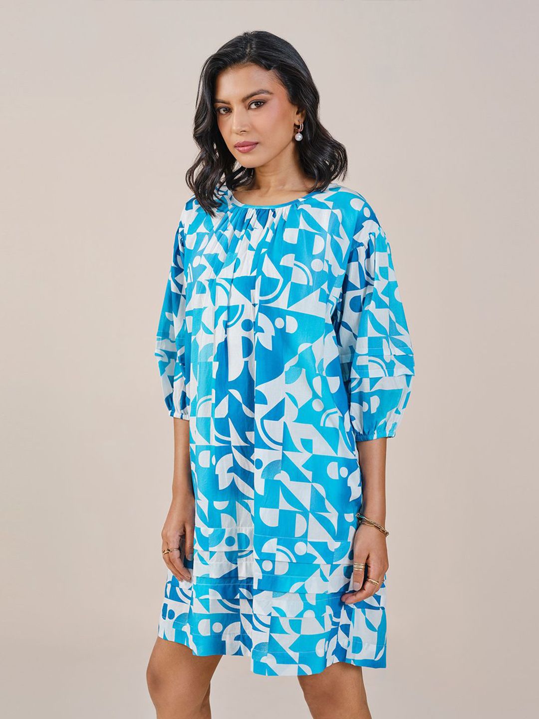 AND Women Floral Print Puff Sleeve A-Line Dress