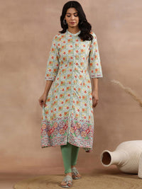 W Ethnic Motifs Printed Mandarin Collar A-Line Kurta With Legging