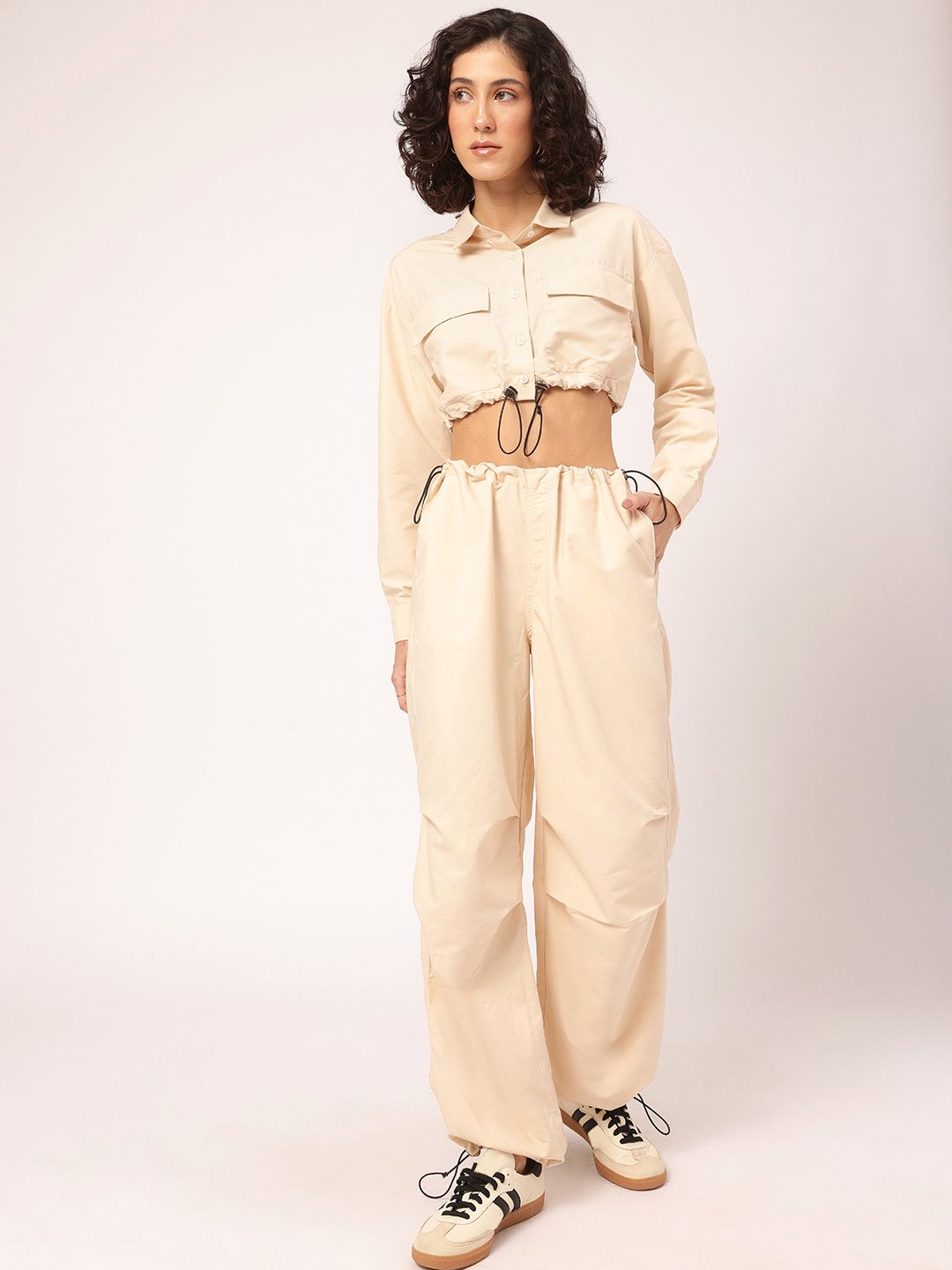 DressBerry Street Smart Styles Crop Shirt & Parachute Pants Co-Ords