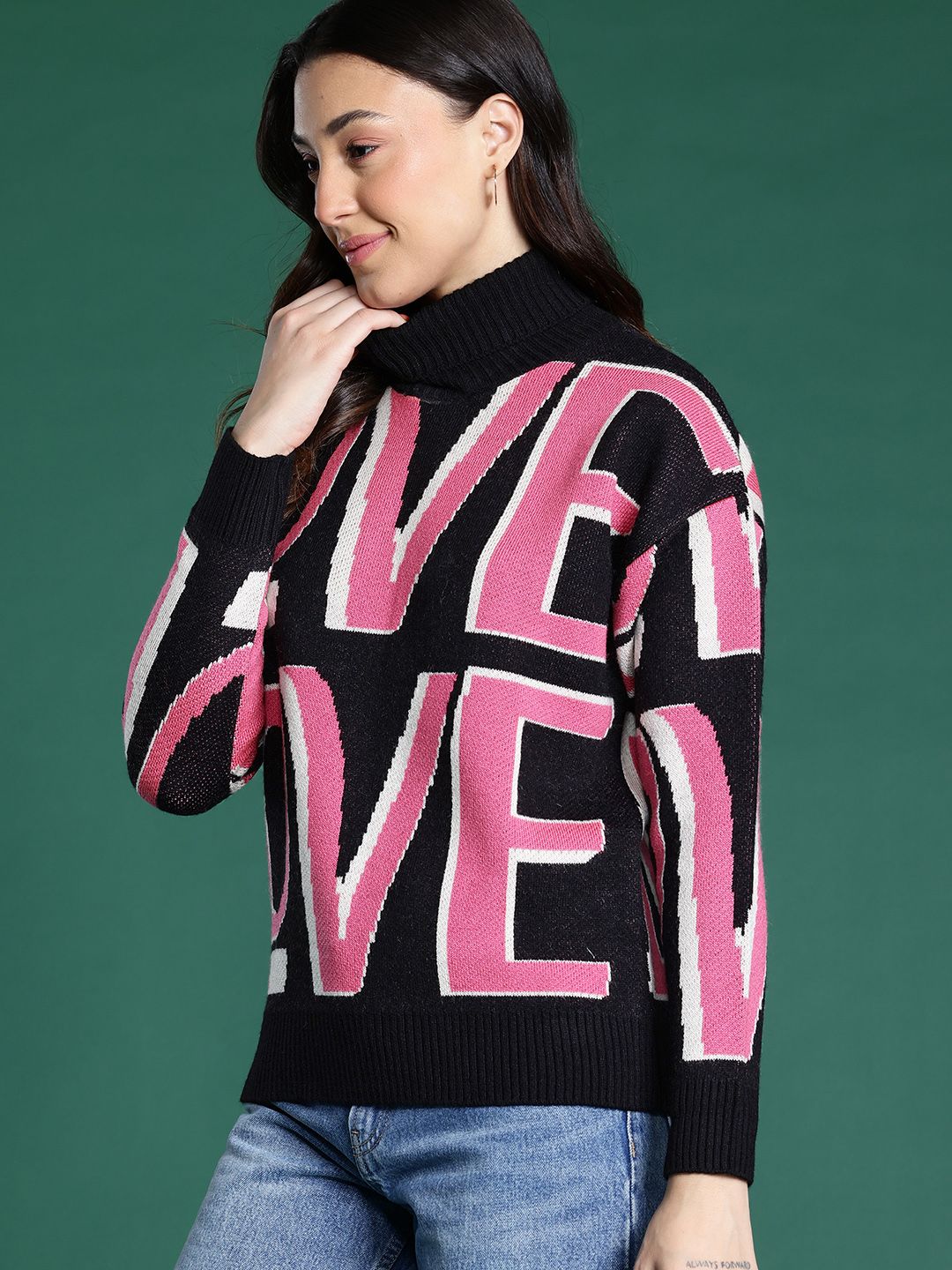 DressBerry Typography Turtle Neck Pullover