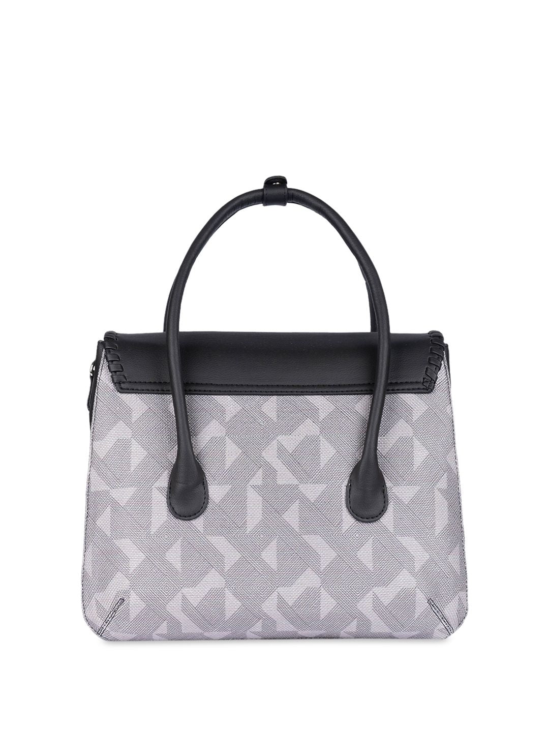 ZOUK Geometric Printed Structured Jute Handheld Bag