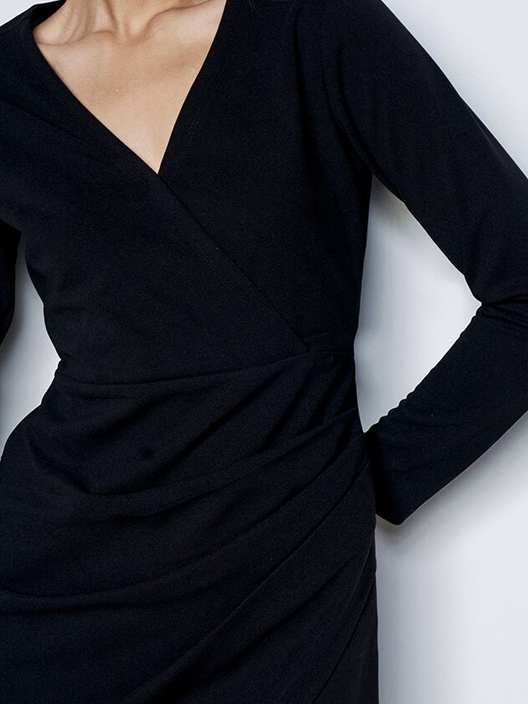 AND V-Neck Long Sleeves Wrap Dress