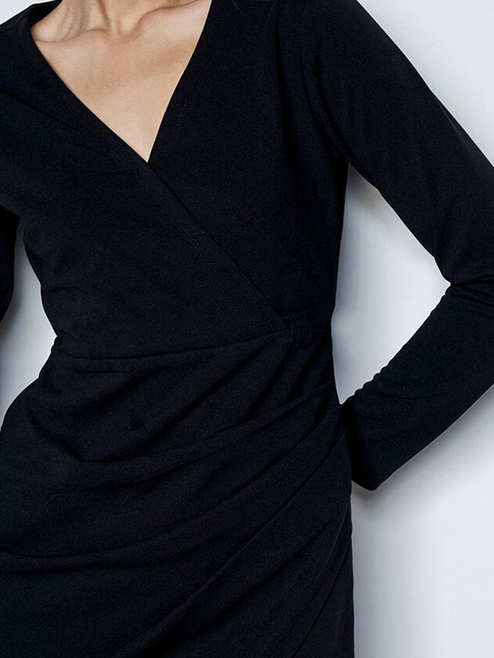 AND V-Neck Long Sleeves Wrap Dress