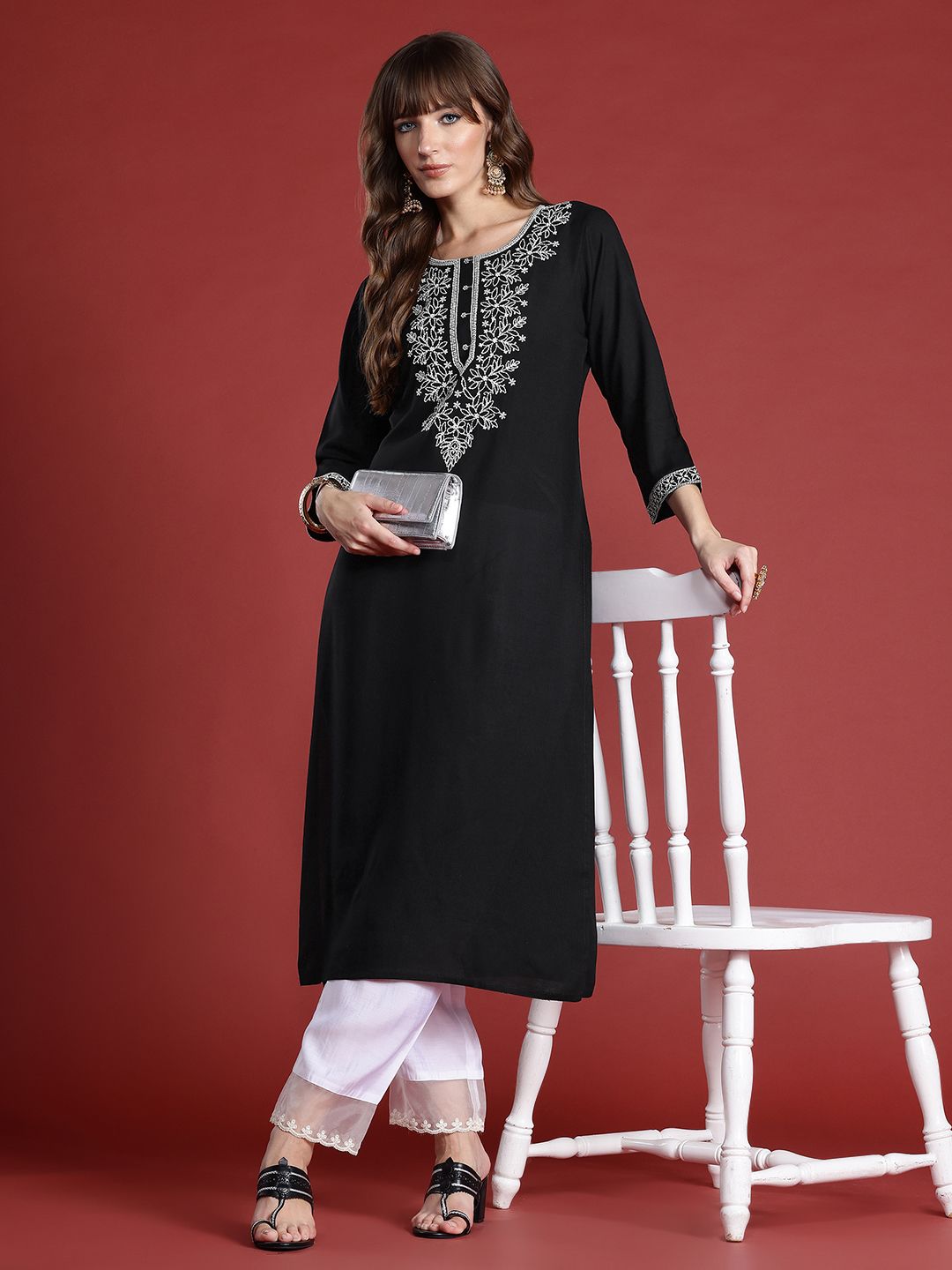 Indo Era Floral Embroidered Thread Work Kurta