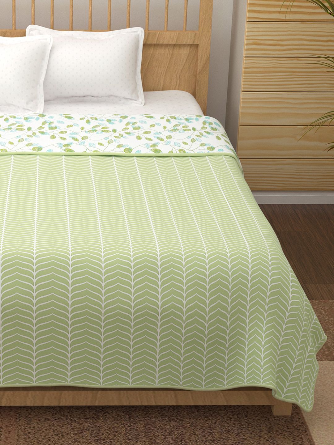 Story@home Olive Green Floral AC Room 150 GSM Reversible Double Bed Dohar