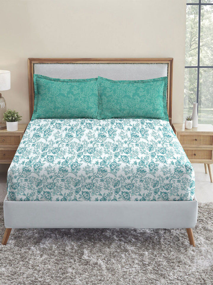 TRIDENT Juliet Blue Urban Comfort Flat 144TC Queen Cotton Bedsheet Set