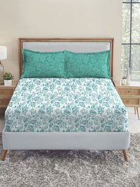 TRIDENT Juliet Blue Urban Comfort Flat 144TC Queen Cotton Bedsheet Set