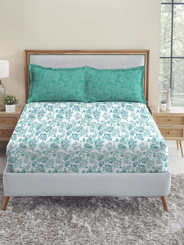 TRIDENT Juliet Blue Urban Comfort Flat 144TC Queen Cotton Bedsheet Set