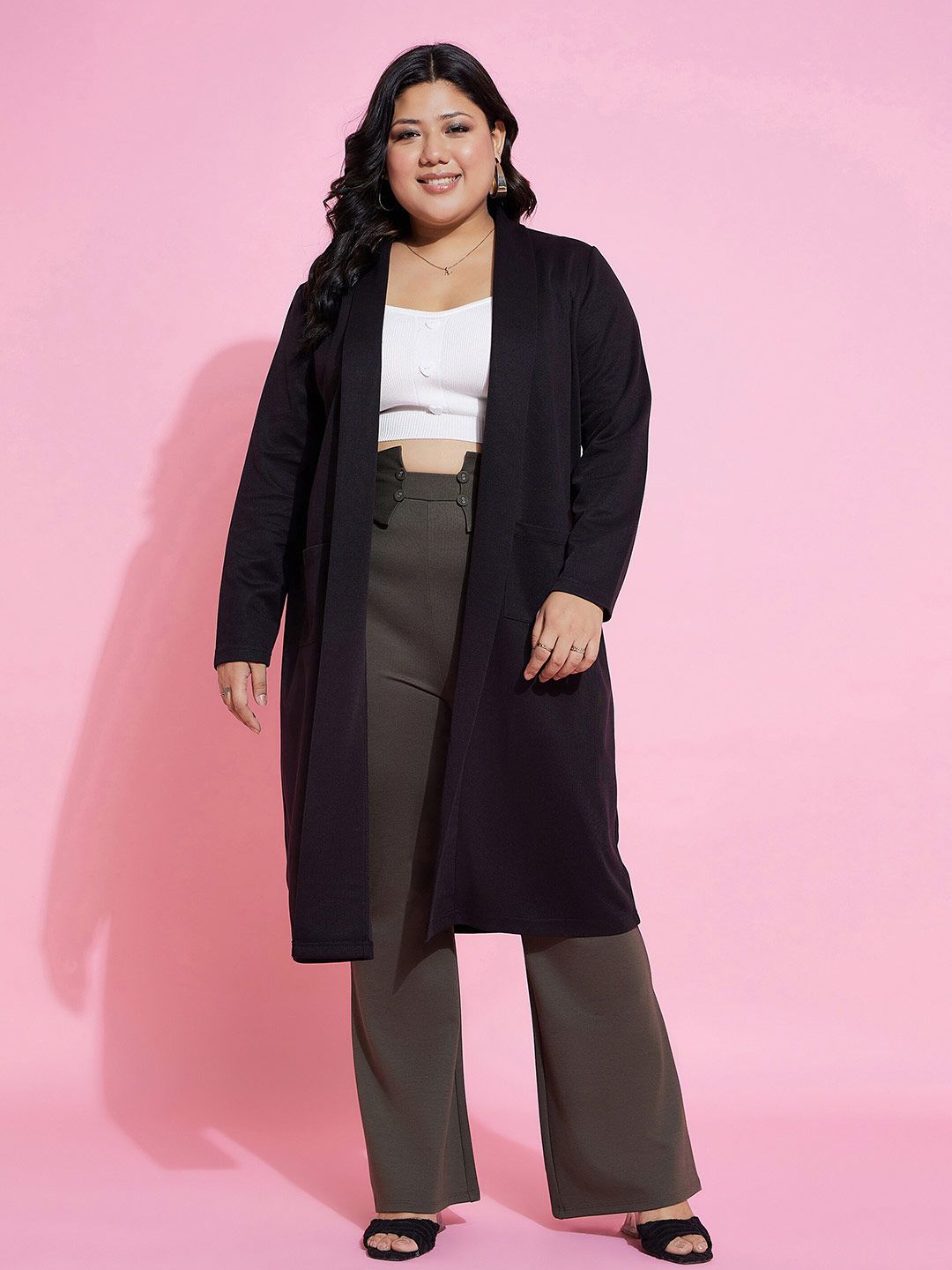 SASSAFRAS Curve Plus Size Longline Open Front Shrug